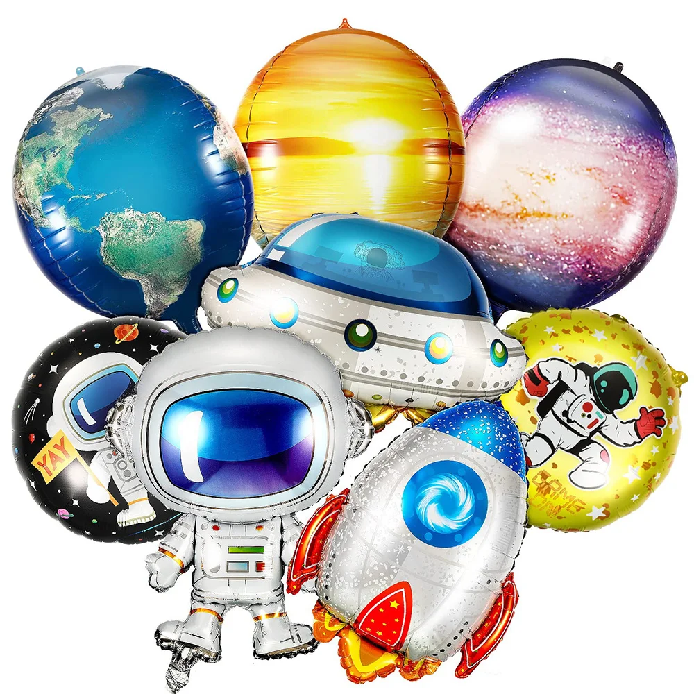 

8PCS Space Balloons Planet Astronaut Rocket Ship Earth Balloon Outer Space Galaxy Space Themed Party Supplies Photo Booth Prop