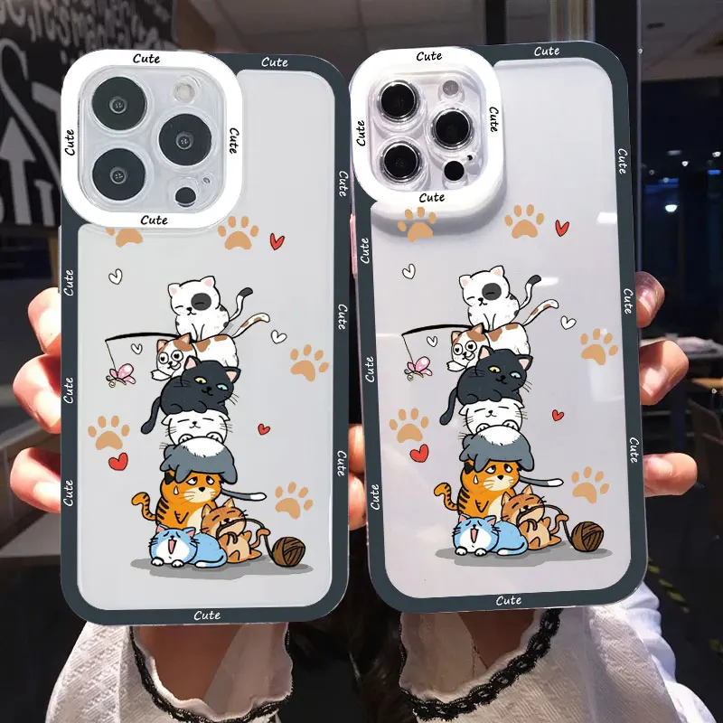 

Stacking Cats Clear Phone Case For iPhone 11 13 12 14 Plus Pro Max SE 2020 8 7 Plus X XR XS Transparent Protective Shell Covers
