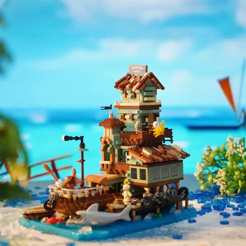 Рыболовная деревня кабина микро-строительные блоки вид на улицу город