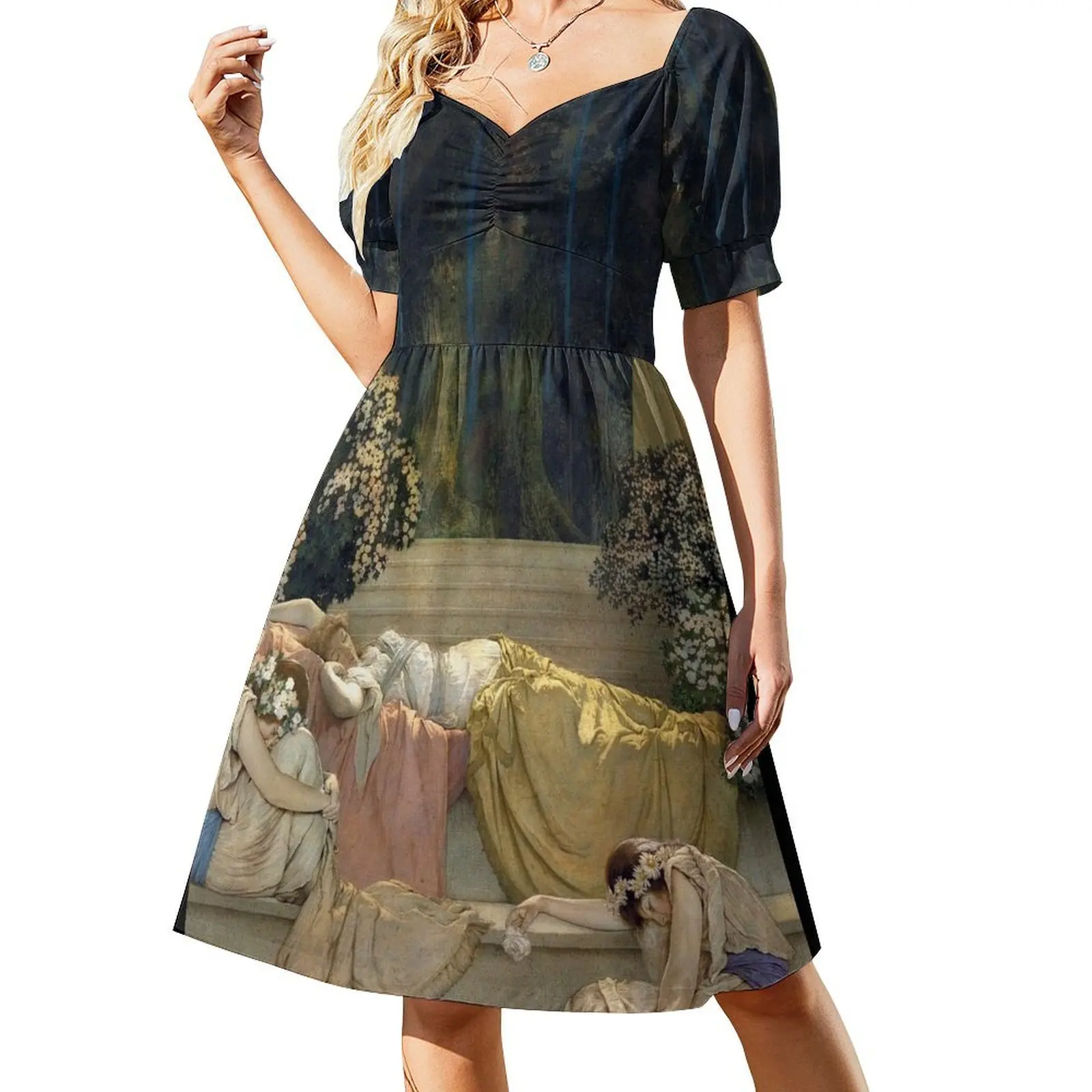 Maxfield Parrish - Спящая красавица Платье с короткими рукавами сексуальное платье для