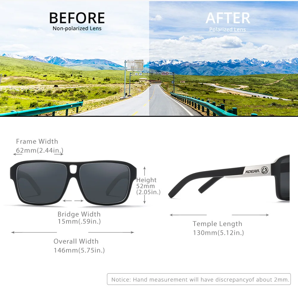 KDEAM 2024 мужские поляризационные солнцезащитные очки в стиле JAM большой квадратной