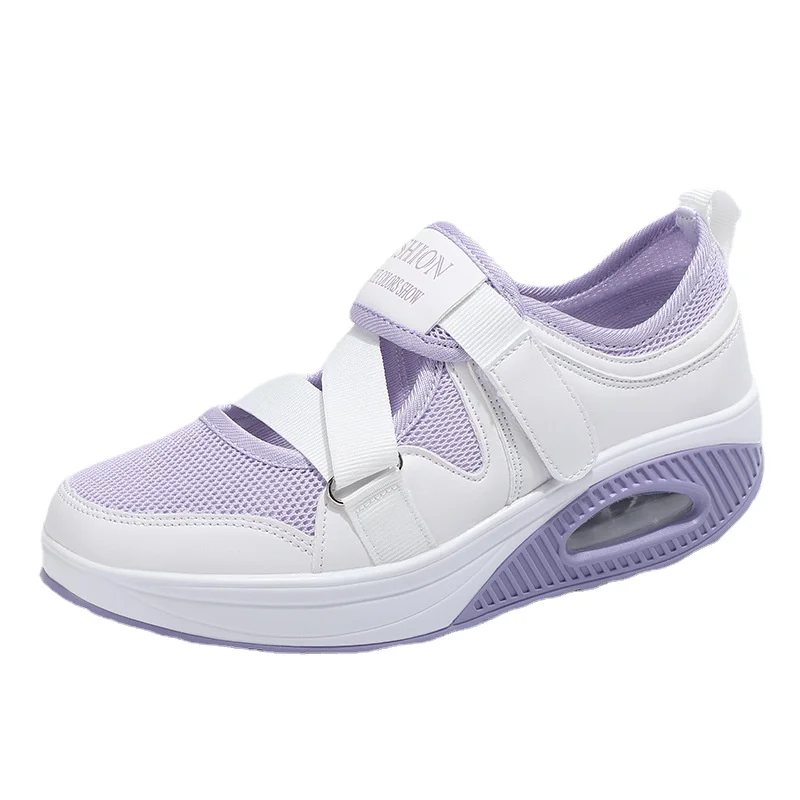 

Fashion Cushion Platform Shoes Women Casual Shoes Ladies Sneakers Breathable Mesh Spring Summer Wedge Shoes Ankle Strap Flats