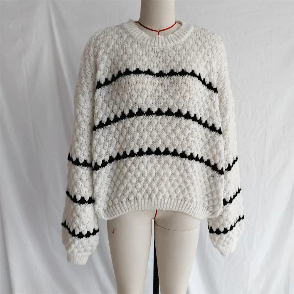 Осенние пуловеры уютные полосатые вязаные свитера для женщин свободный крой