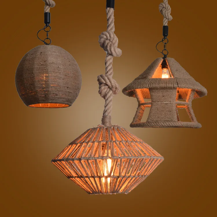 Винтажный подвесной светильник в виде веревки из пеньковой лампа Эдисона стиле