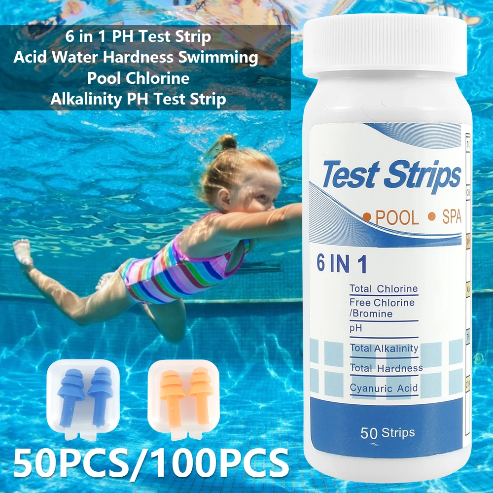 

50 Strips Bottled PH Test Paper Water Quality Testing Strip Detection Of Hardness Chlorine Cyanuric Acid For Tubs Swimming Pools