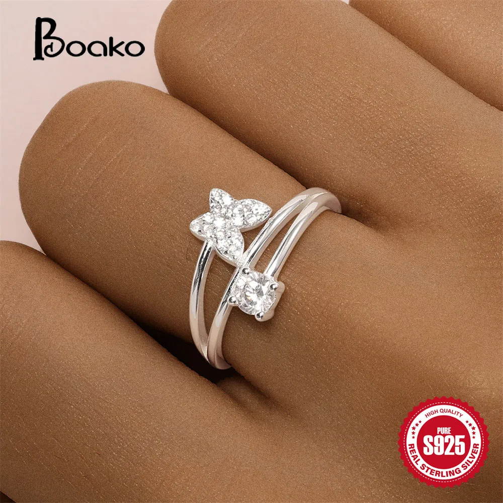 Женское Двухслойное кольцо с бабочкой из серебра 100% пробы