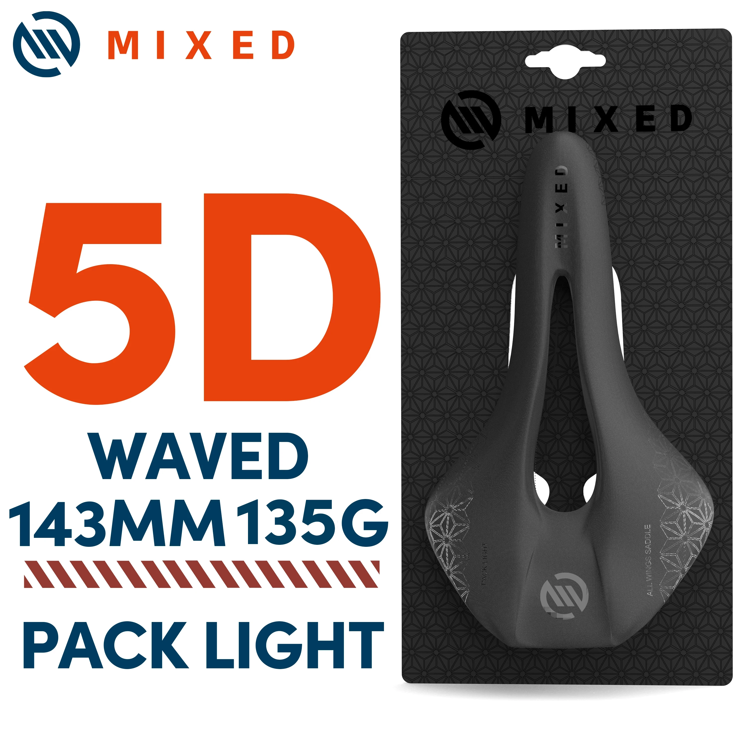 MIXED Full Carbon Fiber  5D Ultra Pack Light Weight Lightweight Saddle 143mm 135g for Road MTB Mountain Bike Bicycle