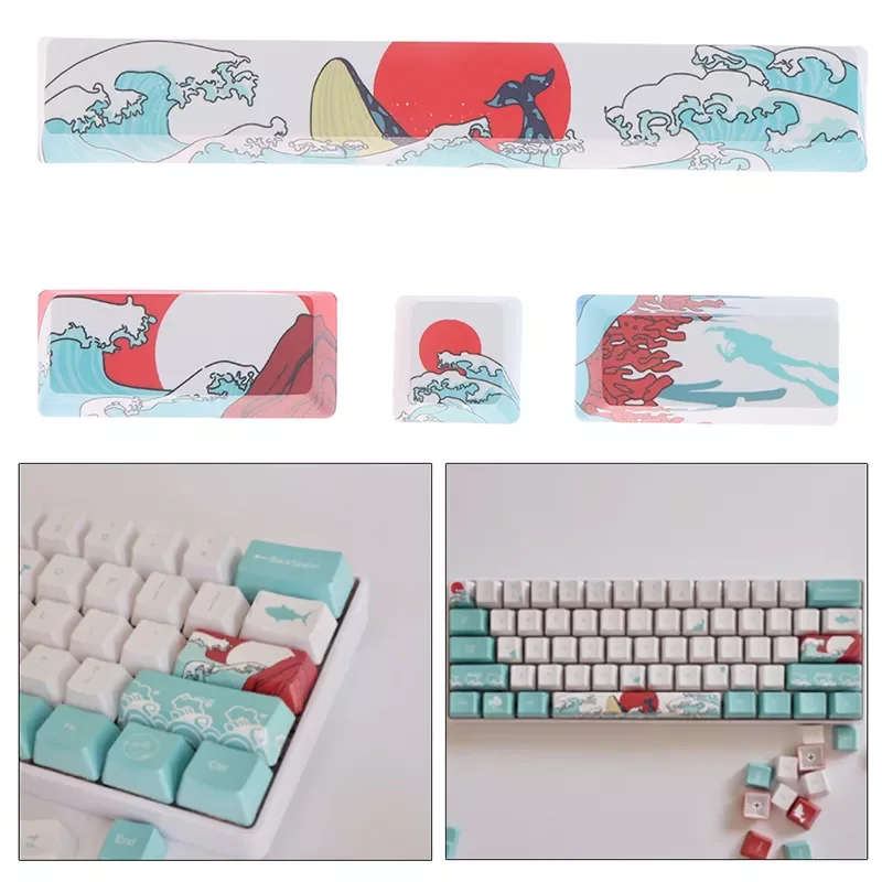 

1 Set PBT Five Sides Dye-subbed Keycap Space Bar 6.25U ESC Entre Keys OEM Profile Coral Sea Keycaps