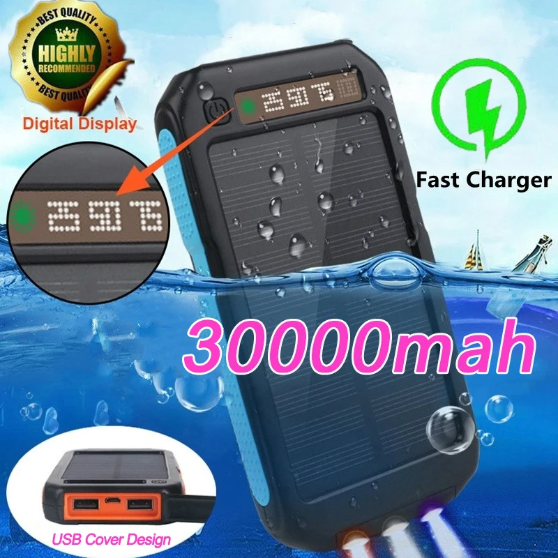 two way fast charging solar power bank 30000mah emergency digital display backup external battery with sos light for phone xiami free global shipping