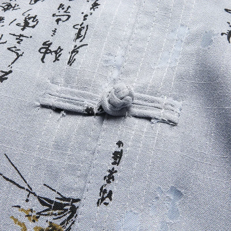 Весна-лето хлопково-льняной мужской повседневный костюм с длинными рукавами