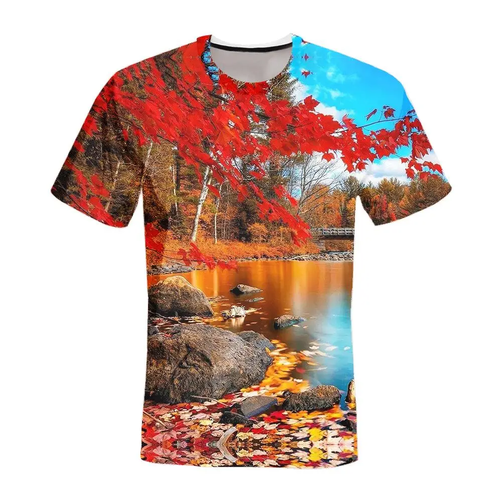 

Мужская футболка с объемным трехмерным рисунком, летняя повседневная футболка с коротким рукавом и принтом пейзажа, 2021