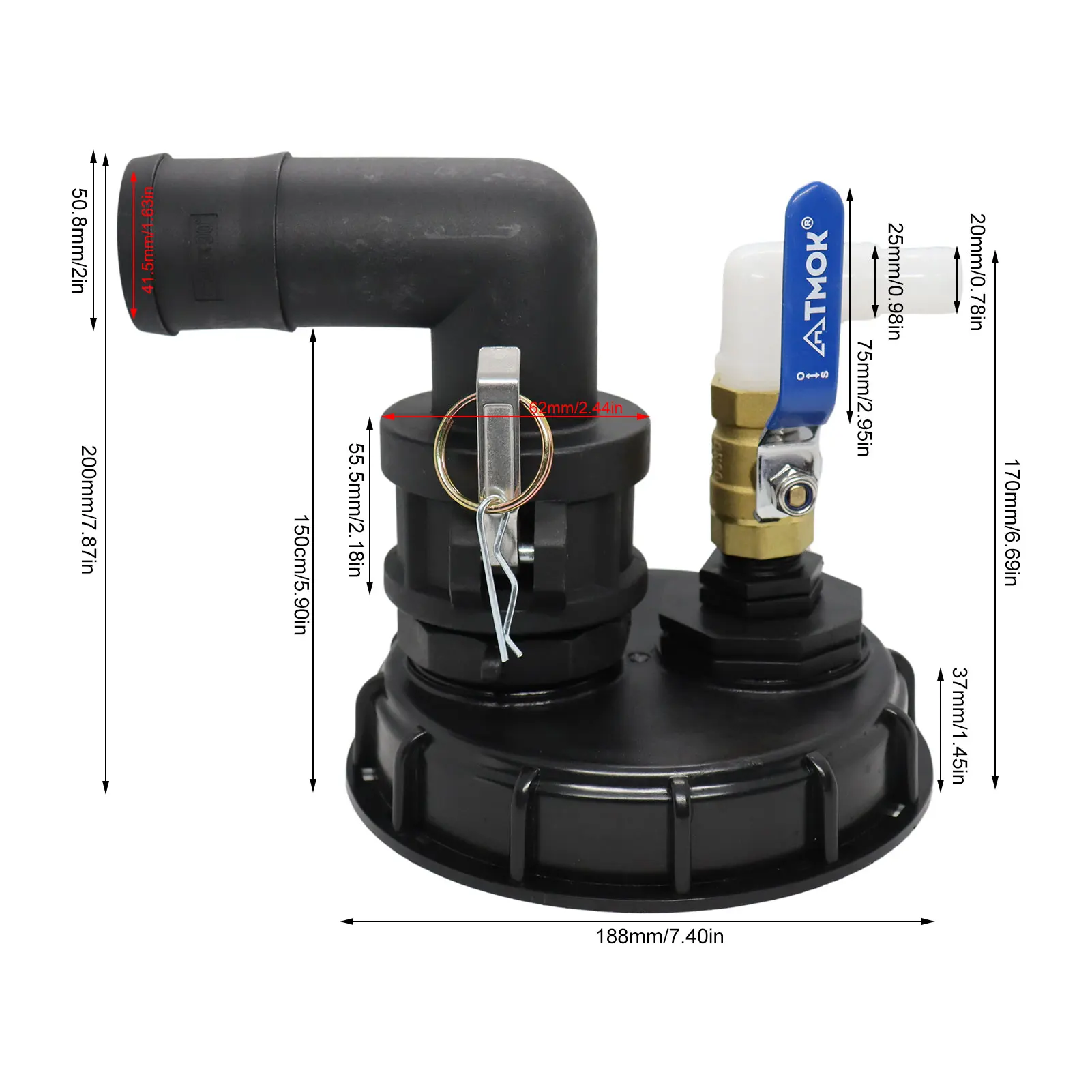 

Колено 90 градусов Крышка IBC, Крышка бака IBC, Внутренняя резьба Адаптер бака IBC Разъем водопроводного крана Крышка впускного бака IBC с переключателем