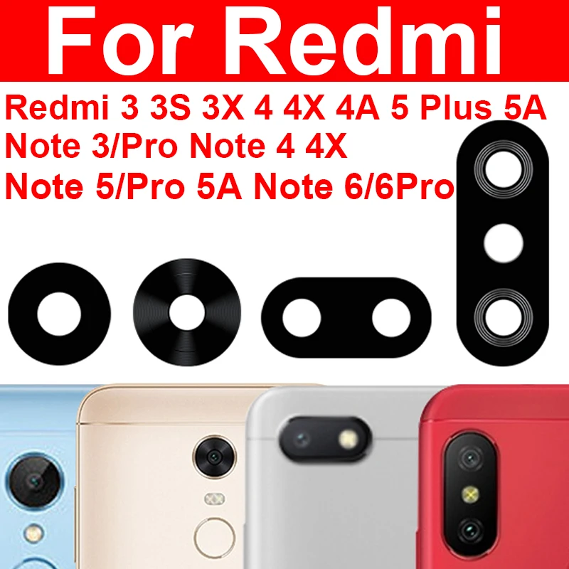 

Объектив задней камеры для Xiaomi Redmi 3 4 5 3x 4x 4A 5A 5Plus Note 3 4 5 6 4X 5A 5 6 Pro, заднее прозрачное стекло, крышка объектива, наклейка