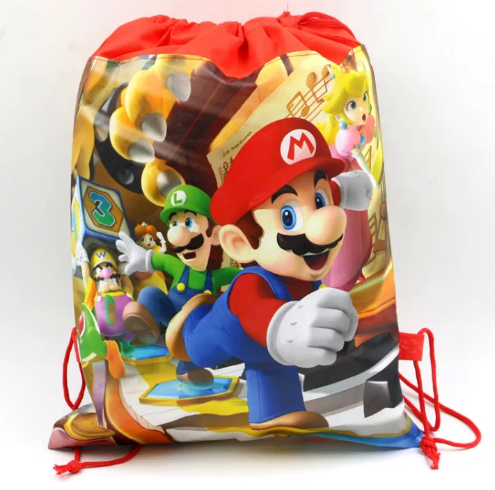 

Super Mario Kids Backpack Anime Figures Drawstring Bag for Boys Girls Non Woven Storage Bag for Toys