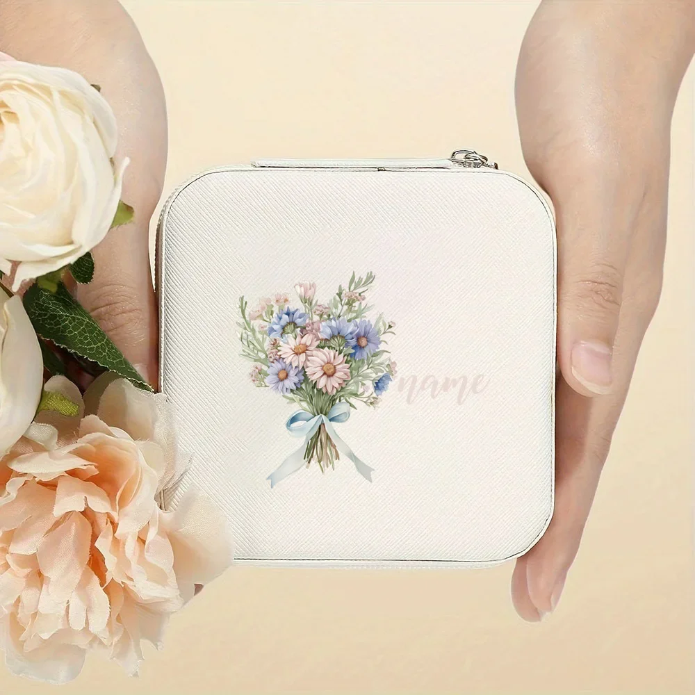 

Персонализированная шкатулка для драгоценностей с цветами на месяц рождения для женщин, индивидуальная шкатулка для драгоценностей с цветком рождения, подарок на Рождество и день рождения для нее