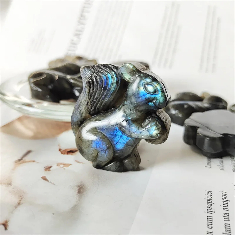 

Natural Stones Labradorite Squirrel Polished Quartz Crystal Carving Gemstones Healing Reiki Decoration