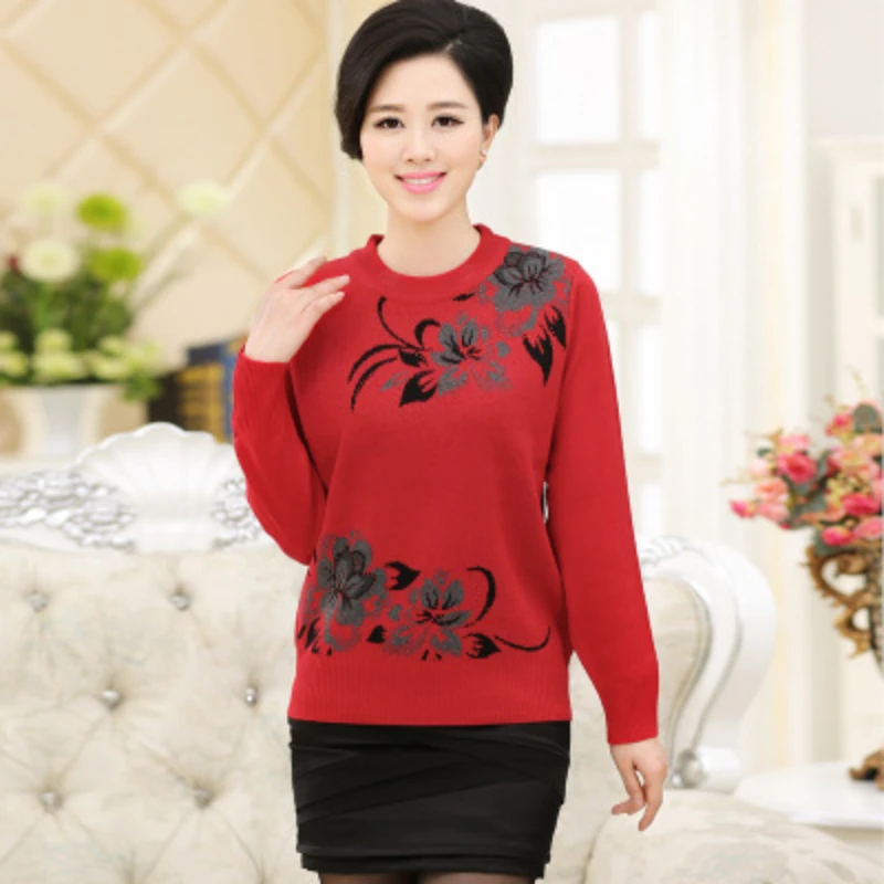 

New Autumn and Winter Middle-aged Mother's Sweater Large Size Knitted Pullover Sweater Elegant Retro Mother's Thickened Sweater