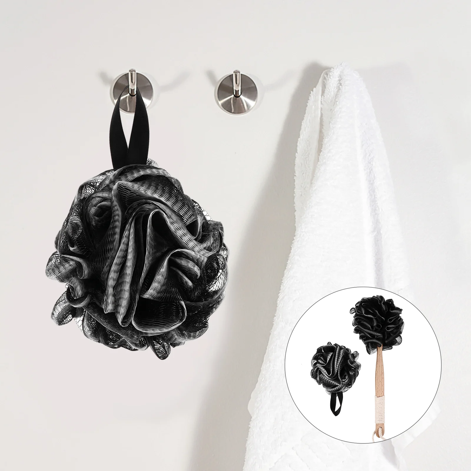 

2Pcs Bath Balls Convenient Practical Wood Handle Creative Bath Sponge Shower Puff for Bathroom