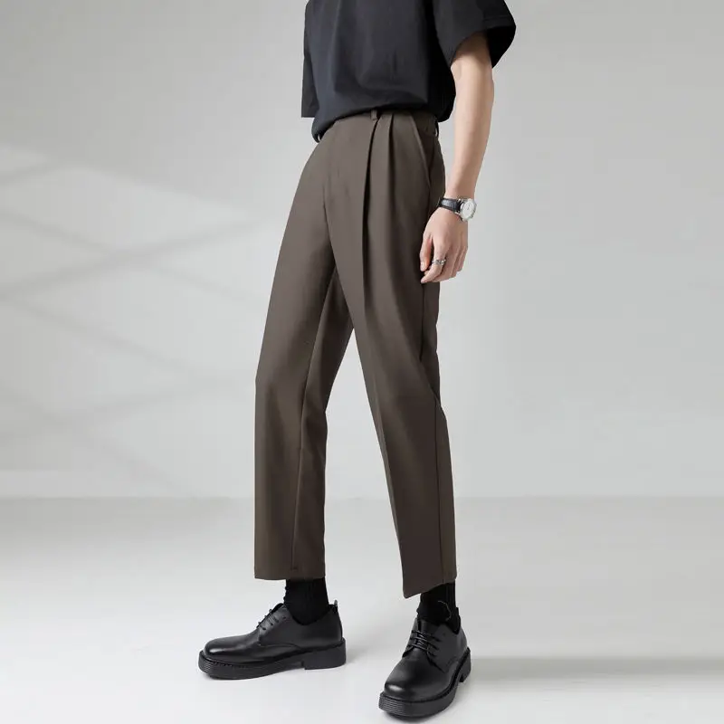 

Брюки мужские костюмные с широкими штанинами, модные прямые брюки в Корейском стиле, деловые штаны для мужчин, весна-лето