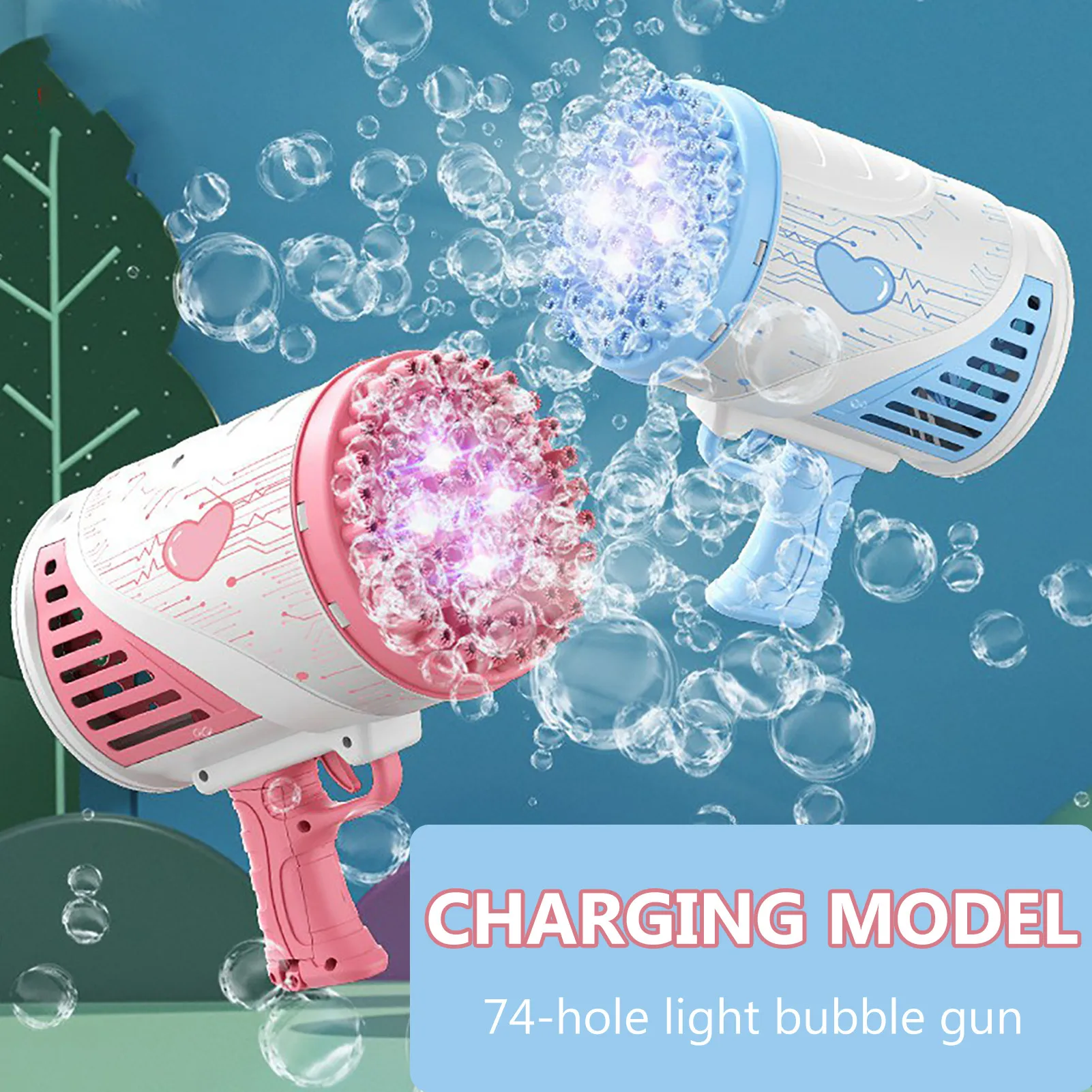 

74 Holes Rocket Bubble Machine Automatic Bubble Blower With LED Lights For Outdoors Summer Toy Birthday Party Favors Gifts
