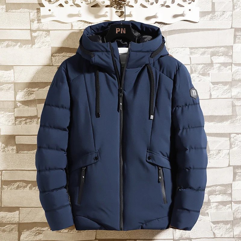 2022 Winter New Men High-Quality Hand-Plugged Cotton Hooded Thickened Short Cotton Coat Men's Cotton Coat Casual Trend Clothing
