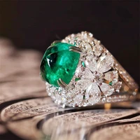 luxury green zircon rings for women engagement wedding accessories for women aesthetic flower design unique female rings jewelry