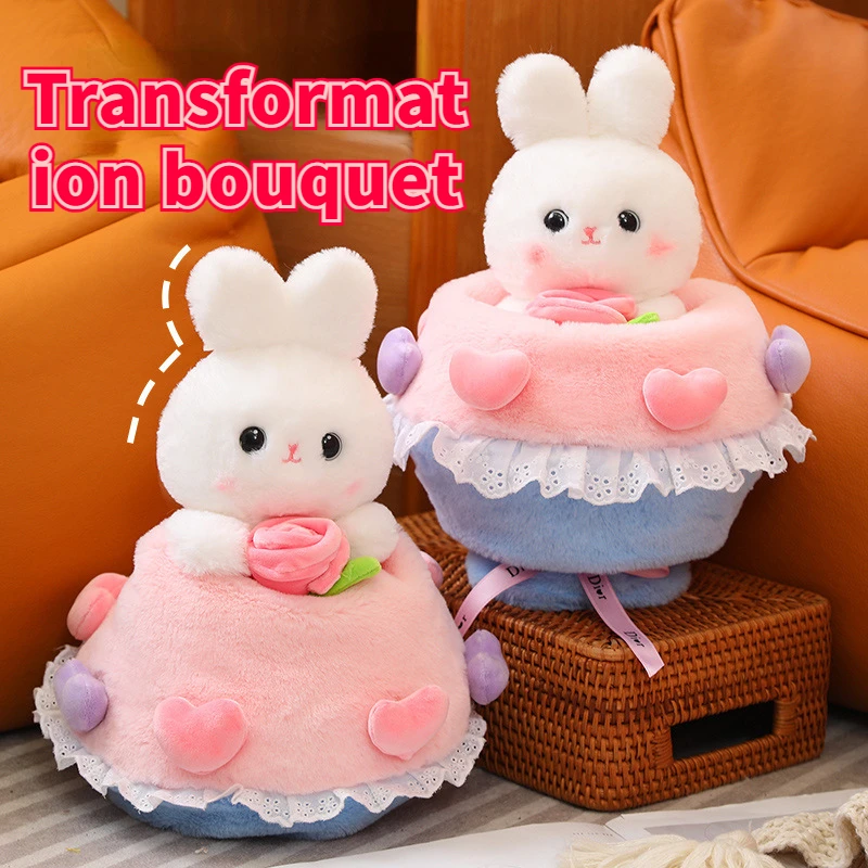 

Cute Change Into A Bouquet Stuffed Toy Teddy Bear Rabbit Doll