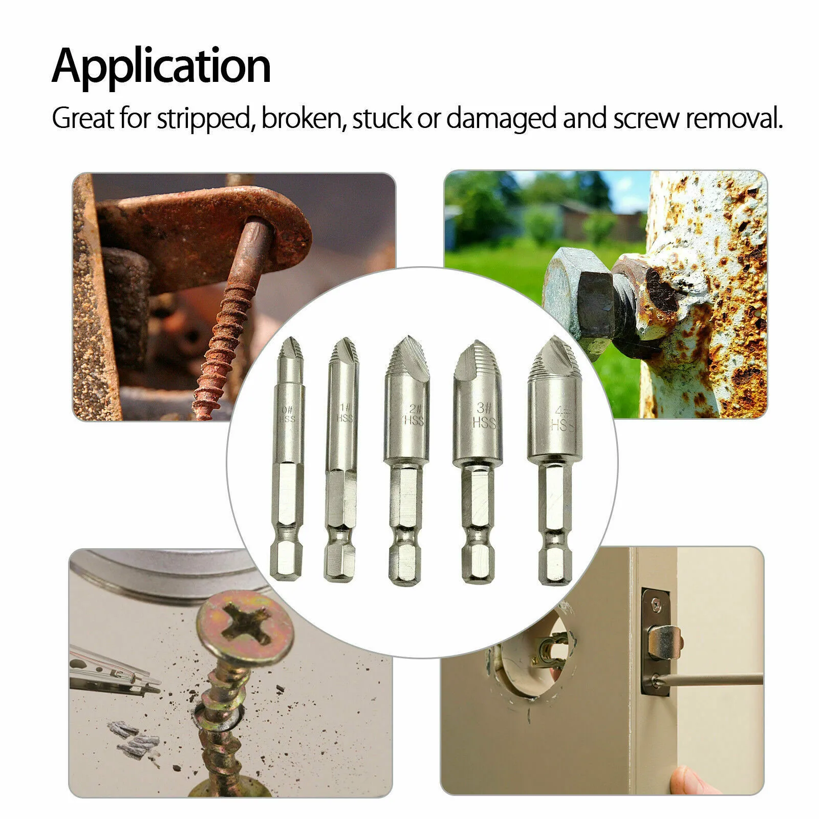 

5Pcs Screw Extractor High Speed Screw Damaged Single Head Remover Set Extractor Drill Bit Broken Bolt Remover Stripped Tools