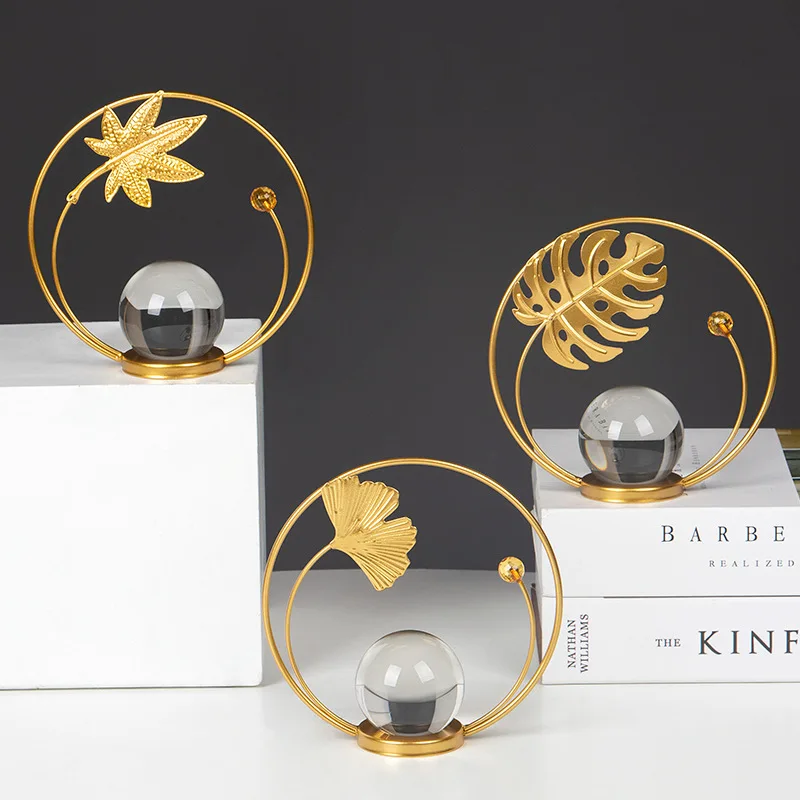 

Iron Leaf Crystal Ball Nordic Gold Ginkgo Leaf Crafts Maple Leaves Sculpture Sculptures and Statuettes Room Decoration Aesthetic