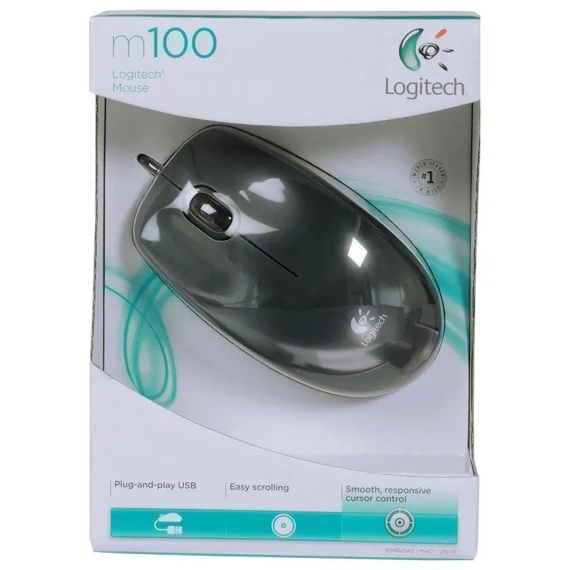Мышь проводная LOGITECH M100 USB 2 кнопки + 1 колесо-кнопка оптическая черно-серая |
