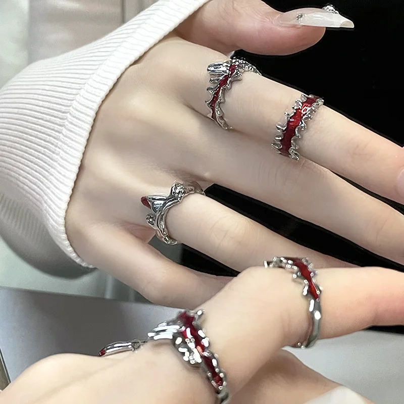 

Red Flame Ins Dark Wind Premium Sense Ring for Men and Women Light Luxury Forest Style Cool Wind Opening Small Design Jewelry