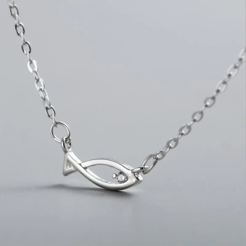 Женское ожерелье из серебра 925 пробы с подвеской в виде рыбки