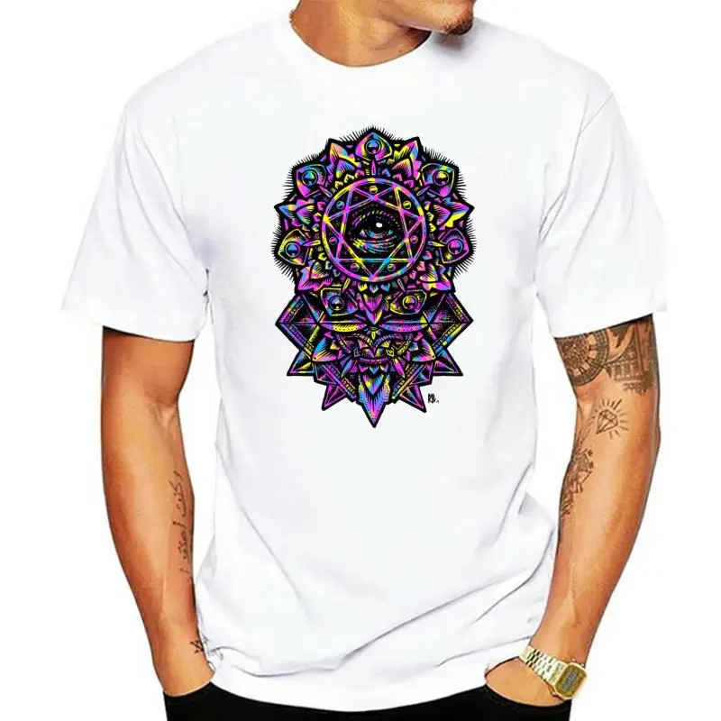 Футболка Eye Of God Мужская футболка с цветочной мандалой Неоновая дизайнерская