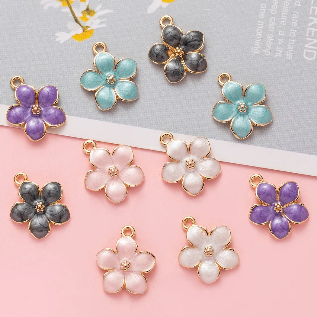 

10pcs/Lot 14*17mm Enamel Cherry Blossoms Flower Charms Alloy Drip Oil Pendant for Diy Necklace Earring Bracelet Jewelry Making