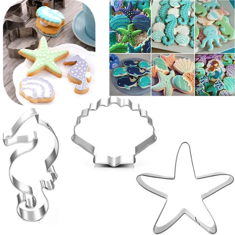 

Seahorse Starfish Seashells Biscuit Mold Birthday Stainless Cookie Cutters Birthday Baking Mould DIY Tools Kitchen Accessories
