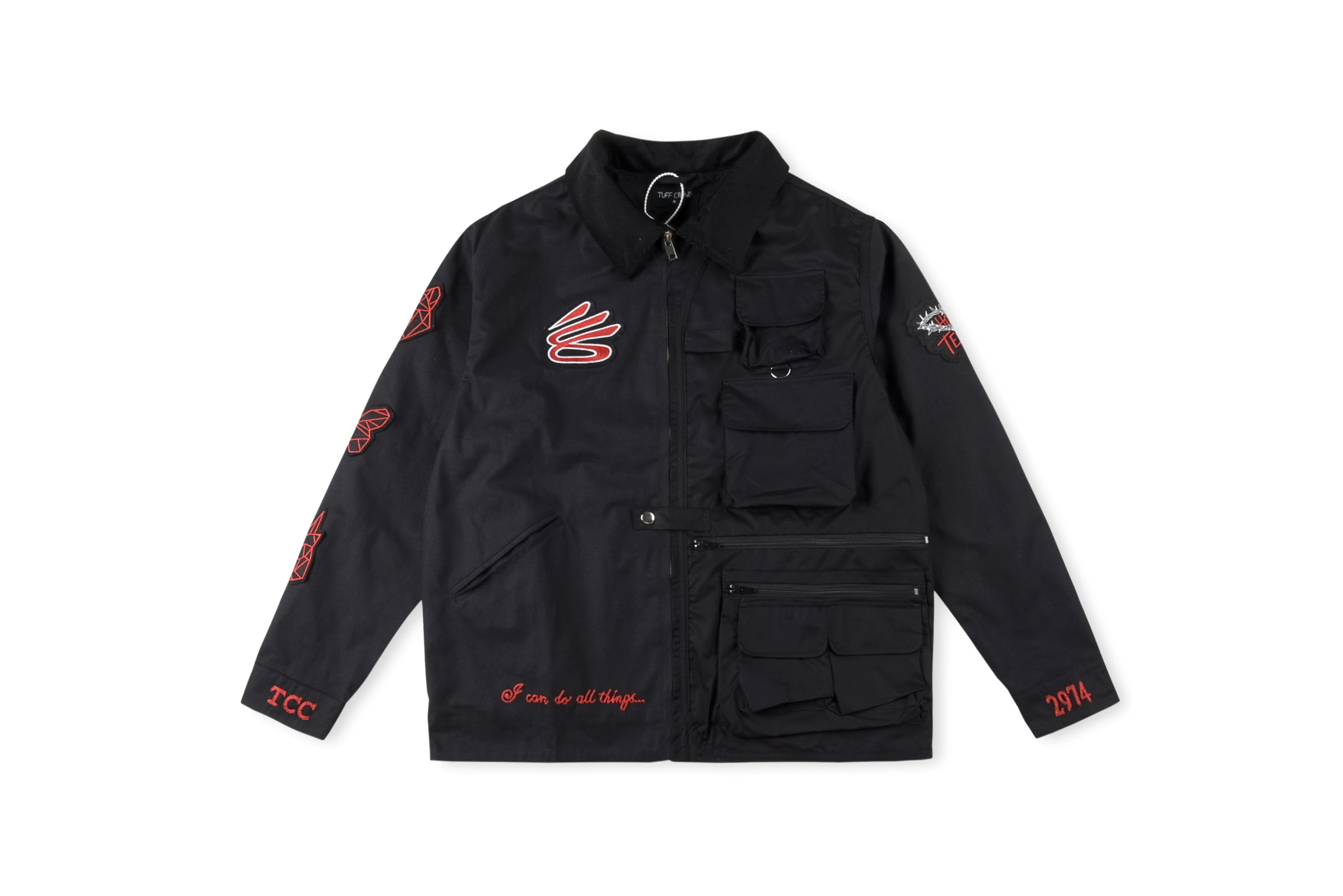

TUFF CROWD Doghead Embroidered Multi-bag Zipper Stereo Jacket