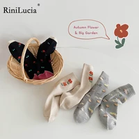 rinilucia 3 pairslot autumn winter warm baby children socks floral cotton girls mid socks kids sweet retro print socks
