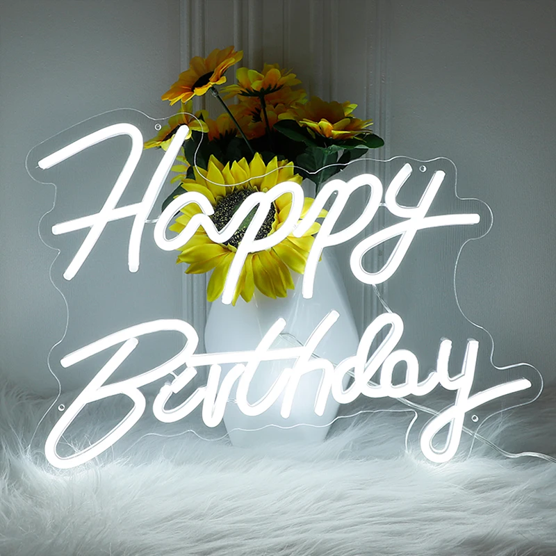 Белая неоновая вывеска на день рождения для украшения стен с питанием от USB