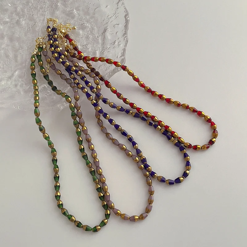 

Minar Vintage Colorful Water Drop Glass Beads Strand Chokers Necklaces for Women Femme Beaded Necklace Statement French Jewelry