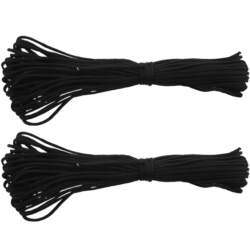 2X 100 Ft 550 Paracord Survival Cord Parachute Rope - Black