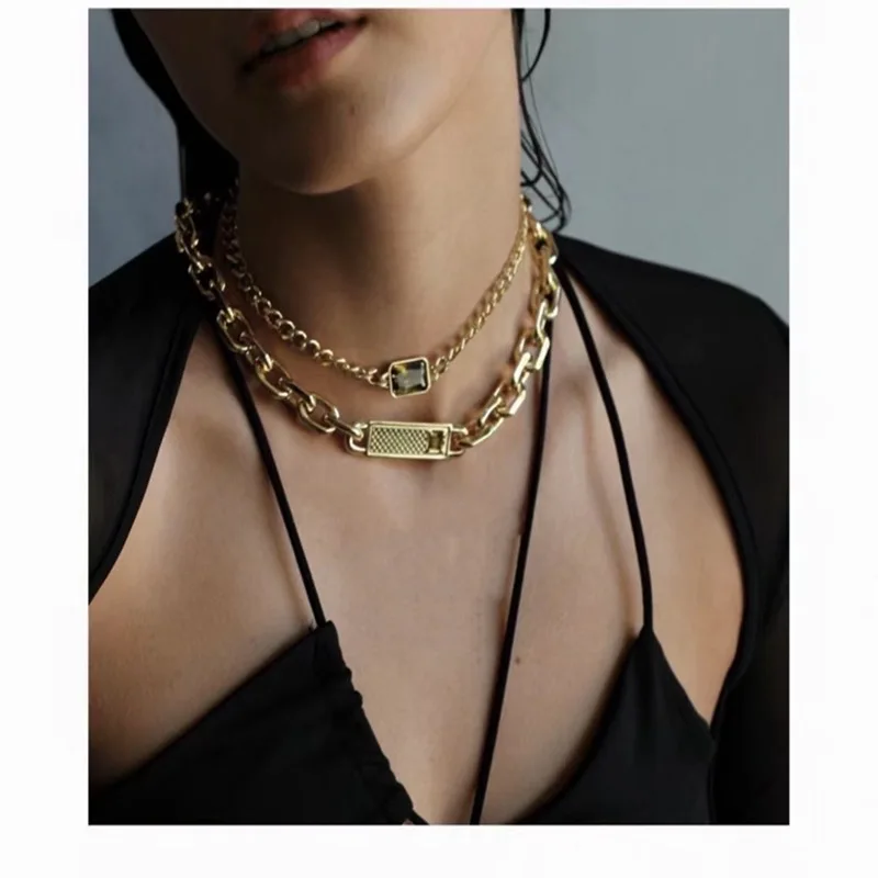 

European and American niche natural zircon pendant Cuban necklace clavicle chain