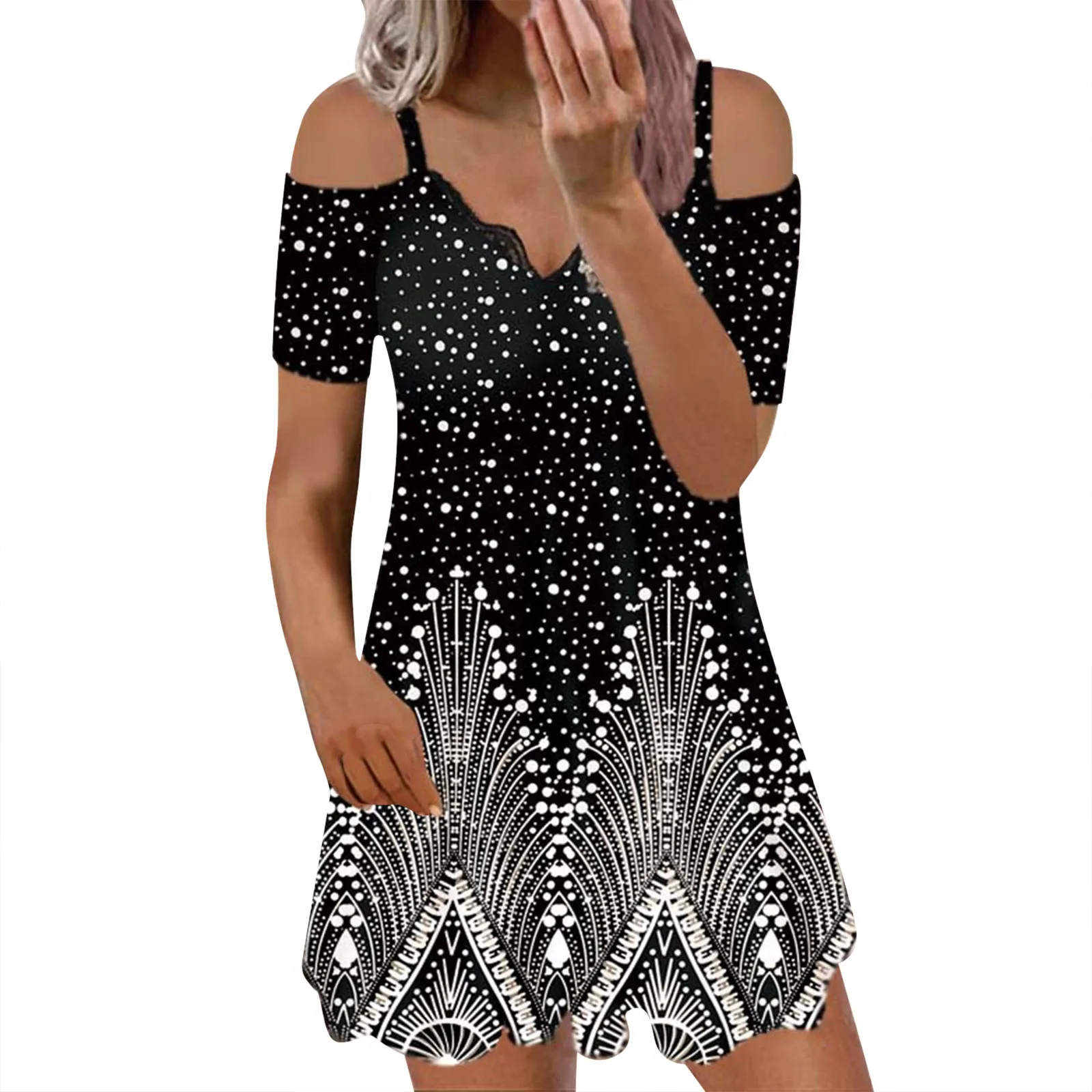 Женское повседневное летнее платье-футболка с принтом туника коротким рукавом