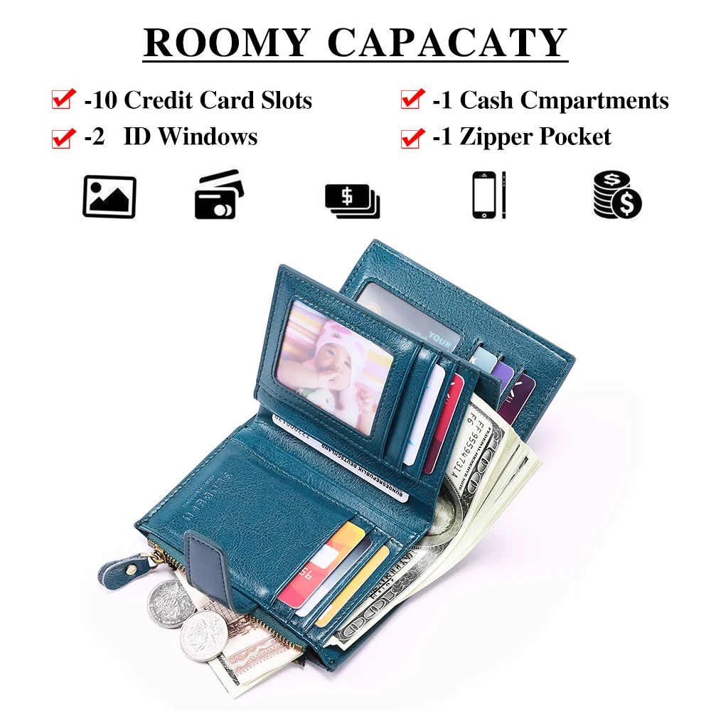 Casual Women Short Wallet Genuine Leather Small Zipper Card Holder Coin Purse Ladies Wallets 2023 RFID Purses for Womans Wallet