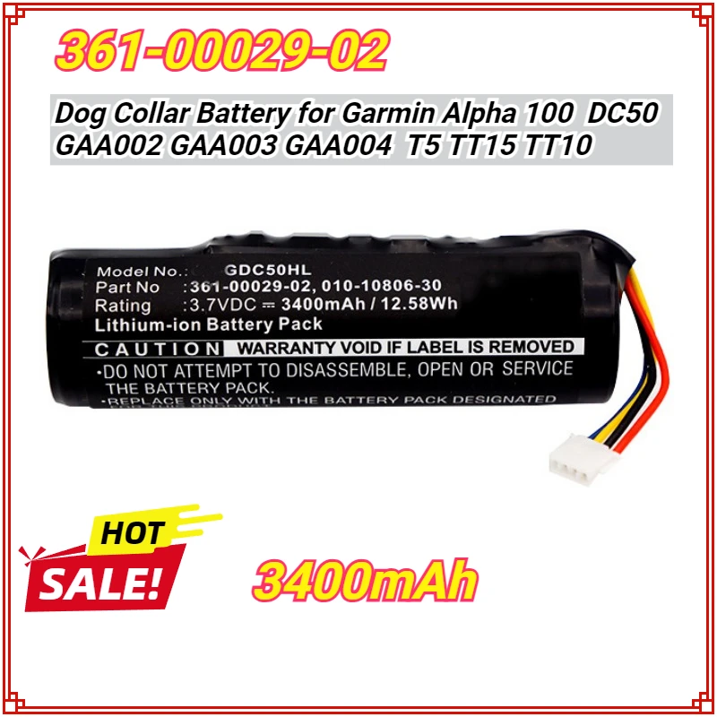 Аккумулятор для ошейника собак 2600 мАч/3400 мАч 361-00029-02 Garmin Alpha 100 DC50 GAA002 GAAA003 GAA004 T5 TT15