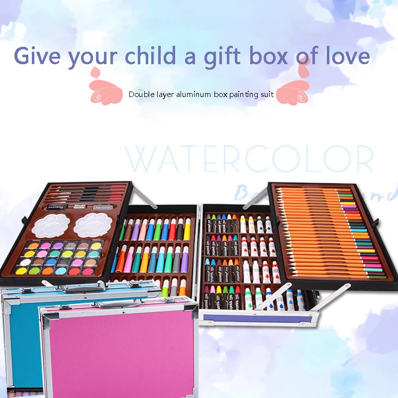 

Diy Card Art Pencil Deluxe Set Suitcase Style For Student Painting Drawing Water-color Pens Kids Educational Stationery Jr Deals