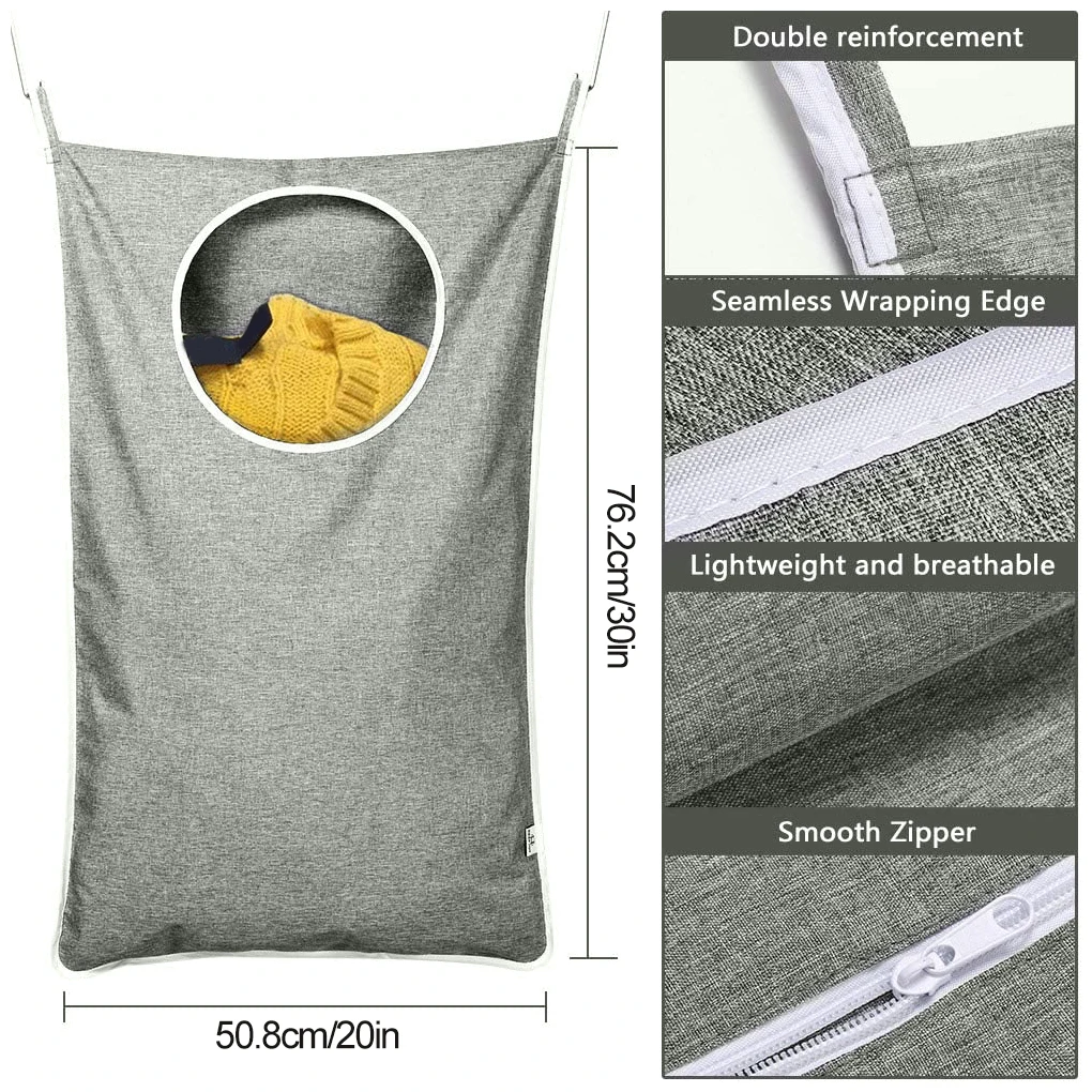 

Laundry Hanging Zipper Bag Bedroom Dirty Clothes Sundries Oxford Cloth Reusable Hamper Storage Bags with Hooks