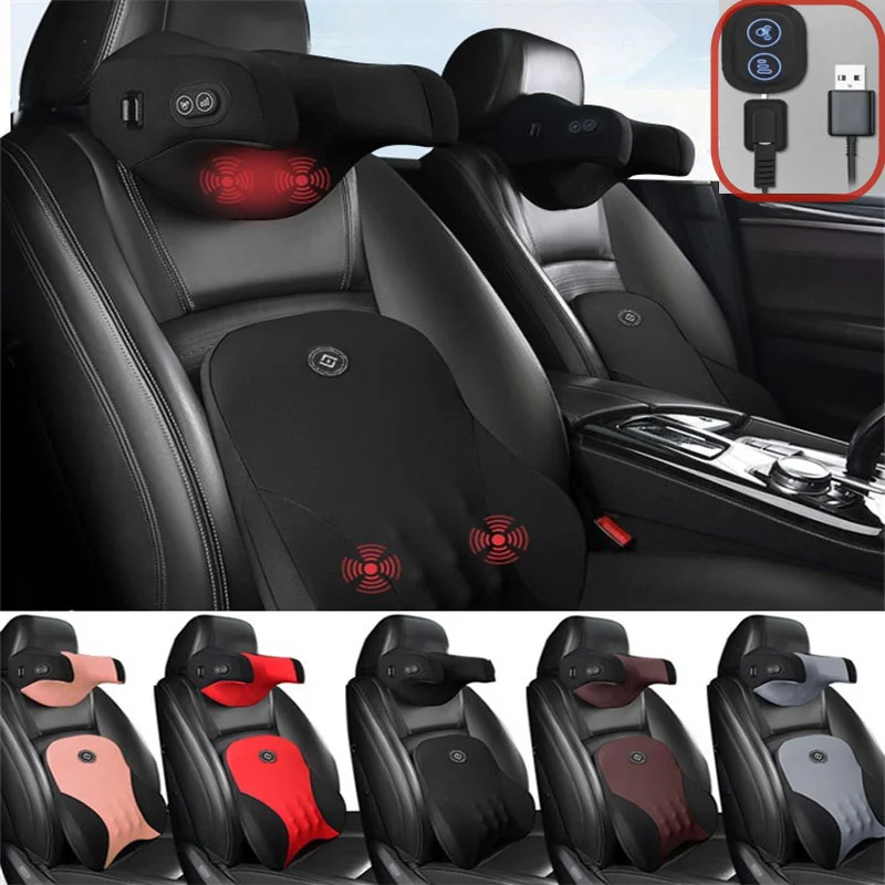 

5V/USB Massage Car Seat Headrest Pillow Back Lumbar Support Universal Car Interior Pillows Auto Neck Support Cushion Accesorios