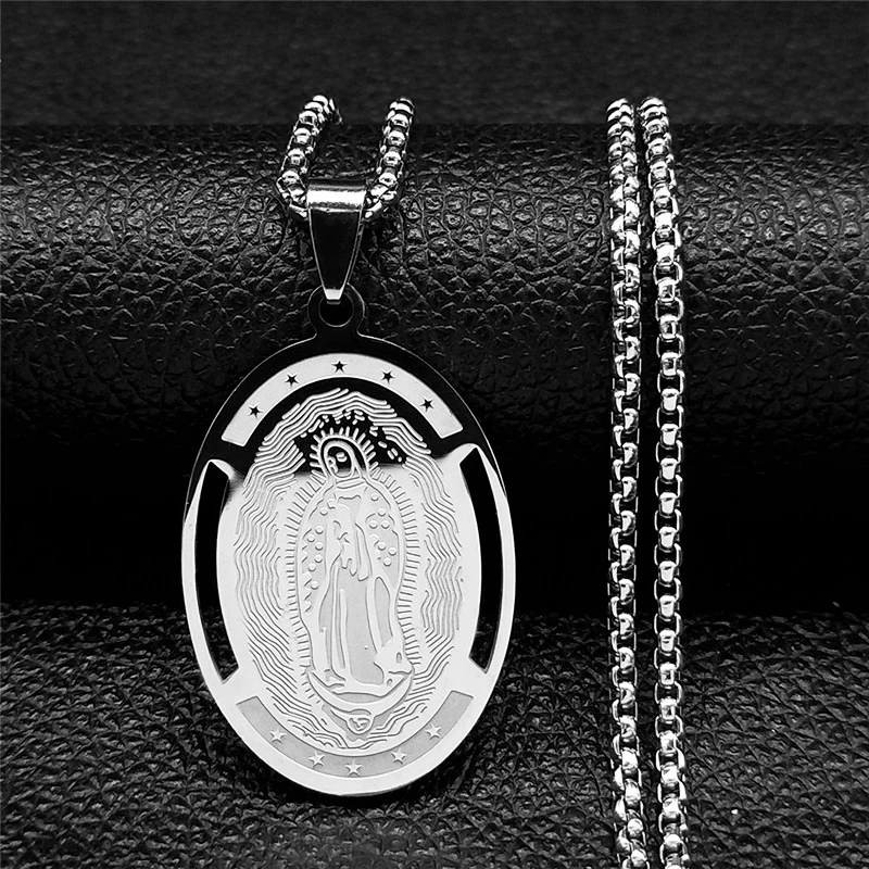 

Stainless Steel Catholic The Virgin Mary Chain Necklaces Women/Men Silver Color Necklaces Jewelry collana girocollo N1222S01