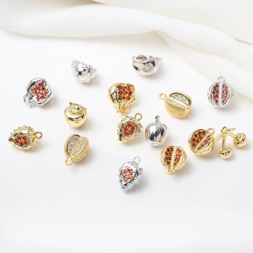 5 латунных фруктовых кулонов с микропокрытием CZ гранатовые семена яблоки вишня