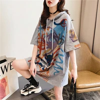 women summer short sleeve graffiti print t shirts 2021 o neck plus size hoodie tops female fashion loose korean style pullover